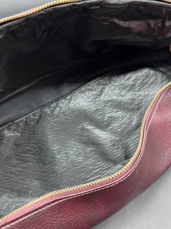 Vintage Purse Handbag 1970s Burgundy Woven Faux Leather Dual Handles Retro Fashi - Picture 7 of 12